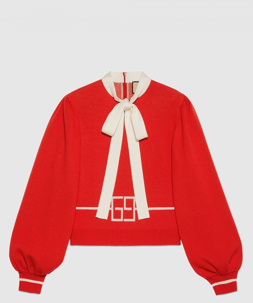 [GUCCI-구찌]스퀘어 GG 울 자카드 니트 탑 676829