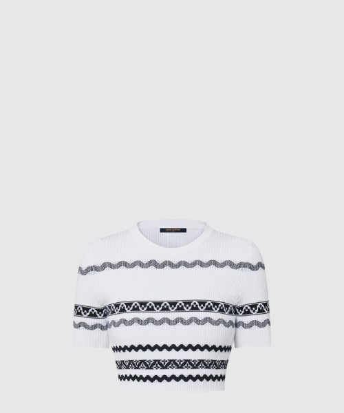 [LOUIS VUITTON-루이비통]스캘럽 스트라이프 크롭드 니트 톱 1AFTW3