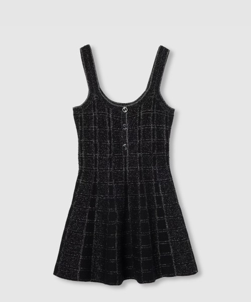 [GUCCI-구찌]울 및 라메 체크 자카드 드레스 ‎812132