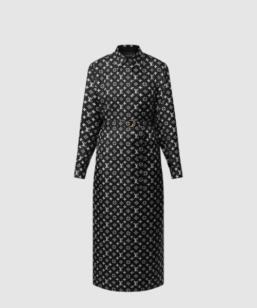 [LOUIS VUITTON-루이비통]모노그램 실크 셔츠 드레스 1AHENM