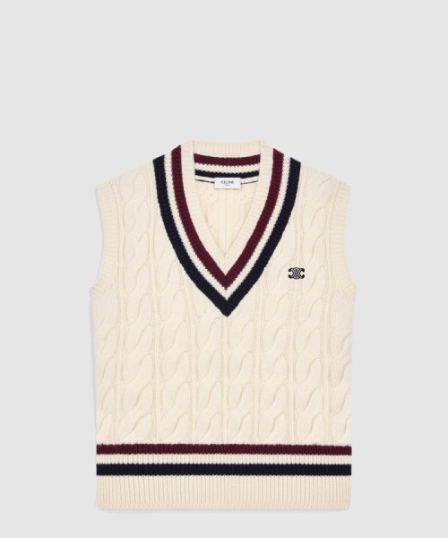 [CELINE-셀린느]트리옹프 V넥 케이블 니트 캐시미어 RY0BMD
