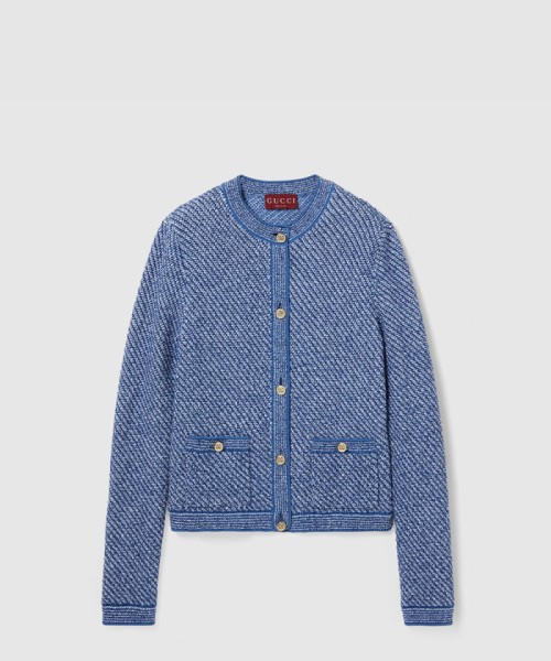[GUCCI-구찌]파인 코튼 크루넥 가디건 ‎818643