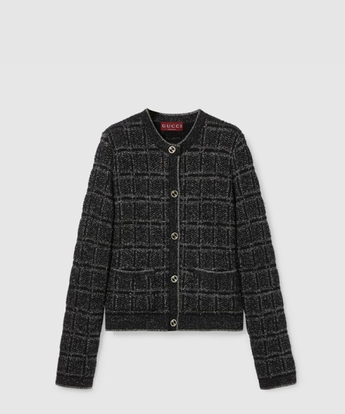 [GUCCI-구찌]울 및 라메 체크 자카드 가디건 805754