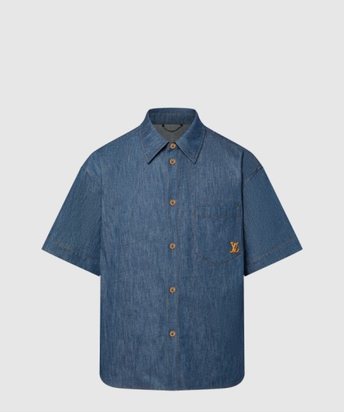 [LOUIS VUITTON-루이비통]쇼트 슬리브드 코튼 샴브레이 셔츠 1AFXLF