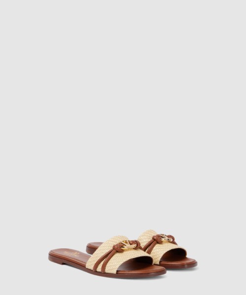 [VALENTINO-발렌티노]라피아 트리밍 레더 슬라이드