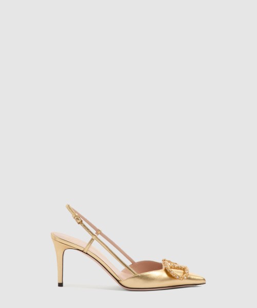 [VALENTINO-발렌티노]가죽 브이로고 슬링백 펌프스