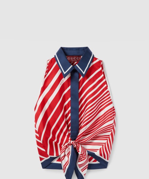 [GUCCI-구찌]트윌 멀버리 실크 프린트 트위스트 헴 탑 835648