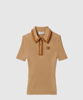 [MIUMIU-미우미우]리브드 니트 캐시미어 폴로 스웨터 MMLB74