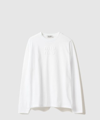 [MIUMIU-미우미우]자수 로고 장식 코튼 티셔츠 MJL862