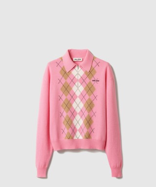 [MIUMIU-미우미우]캐시미어 하프 집업 폴로 셔츠 MMLB70