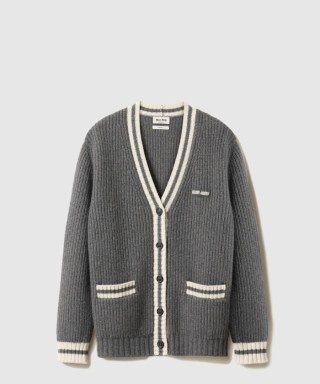 [MIUMIU-미우미우]립 조직 니트 울 및 캐시미어 가디건 MMF929