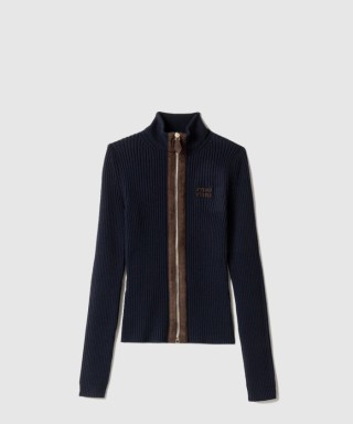 [MIUMIU-미우미우]캐시미어 및 가죽 지퍼 가디건 MMF992